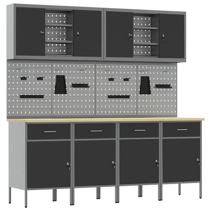 Work Cabinet with Drawer 10 pcs Black Engineered Wood and Steel
