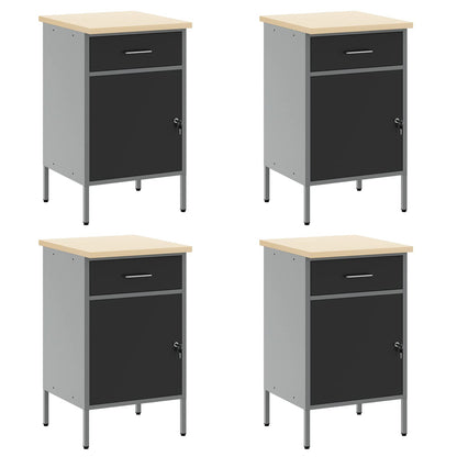 Work Cabinet with Drawer 10 pcs Black Engineered Wood and Steel