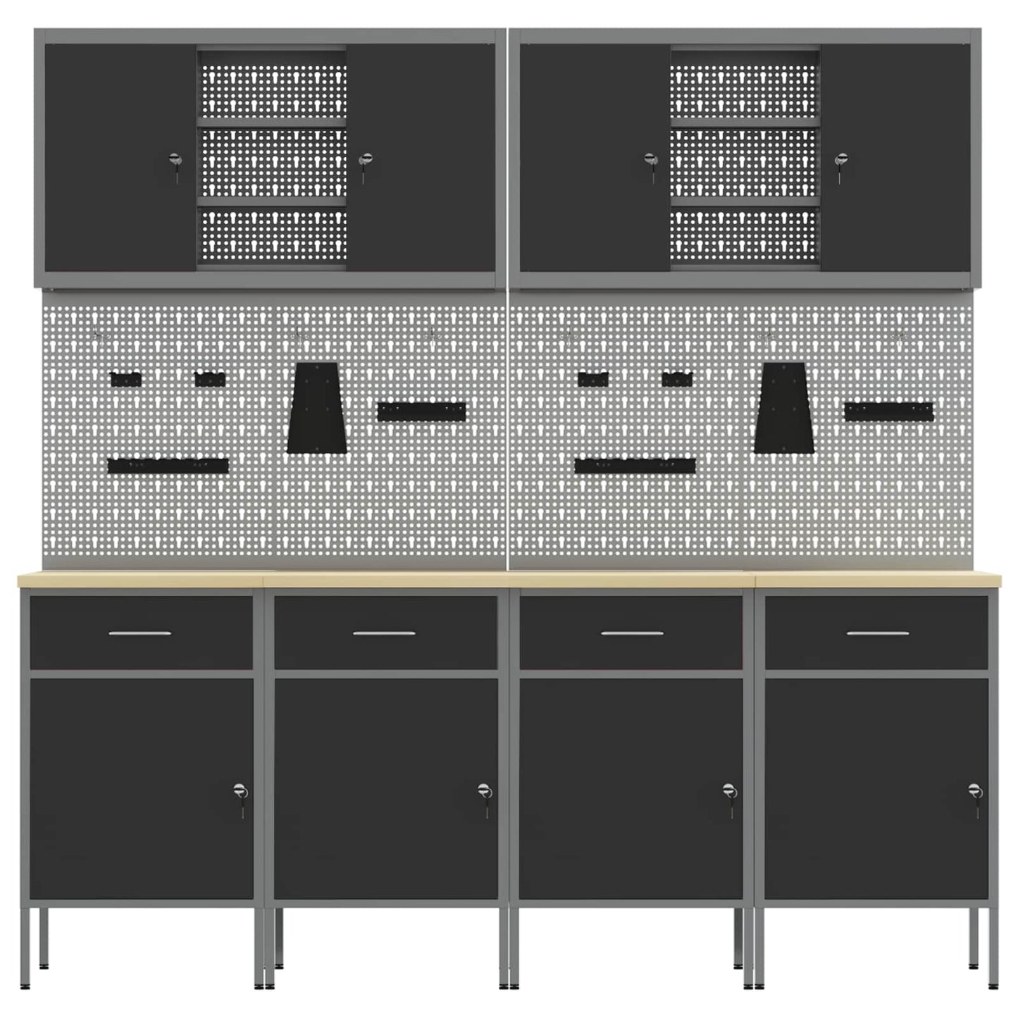 Work Cabinet with Drawer 10 pcs Black Engineered Wood and Steel
