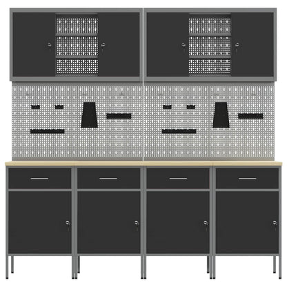 Work Cabinet with Drawer 10 pcs Black Engineered Wood and Steel