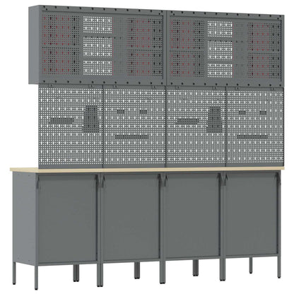 Work Cabinet with Drawer 10 pcs Red Engineered Wood and Steel