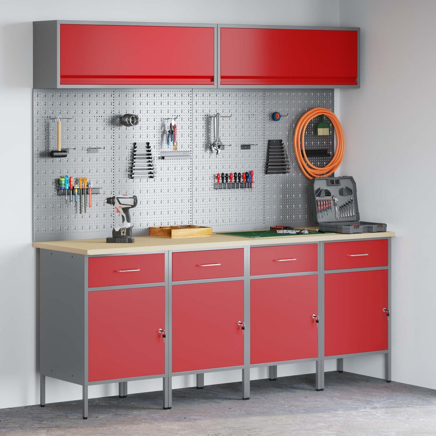 Work Cabinet Set with Drawer with Storage Manual 10 pcs Red