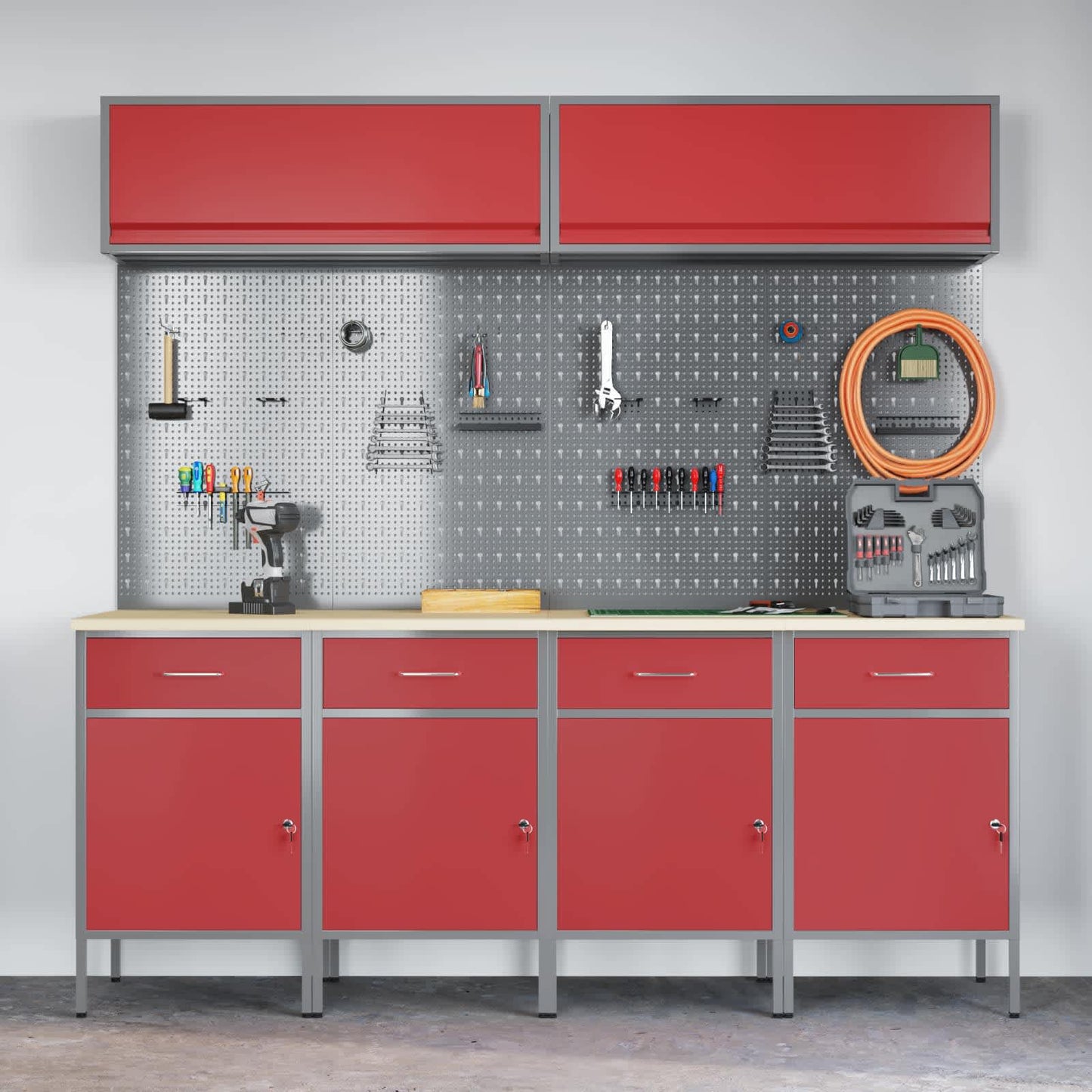 Work Cabinet Set with Drawer with Storage Manual 10 pcs Red