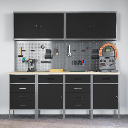 Work Cabinet with Drawer 10 pcs Black Engineered Wood and Steel