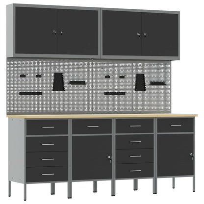 Work Cabinet with Drawer 10 pcs Black Engineered Wood and Steel