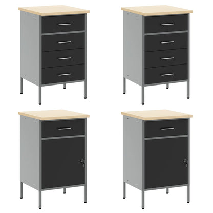 Work Cabinet with Drawer 10 pcs Black Engineered Wood and Steel