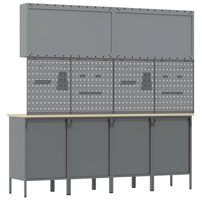 Work Cabinet with Drawer 10 pcs Black Engineered Wood and Steel