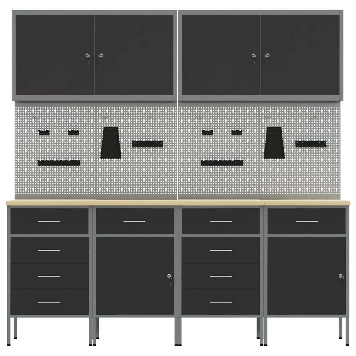 Work Cabinet with Drawer 10 pcs Black Engineered Wood and Steel
