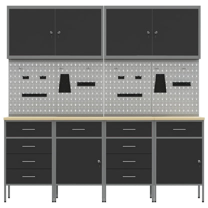 Work Cabinet with Drawer 10 pcs Black Engineered Wood and Steel