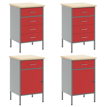 Work Cabinet with Drawer 10 pcs Red Engineered Wood and Steel