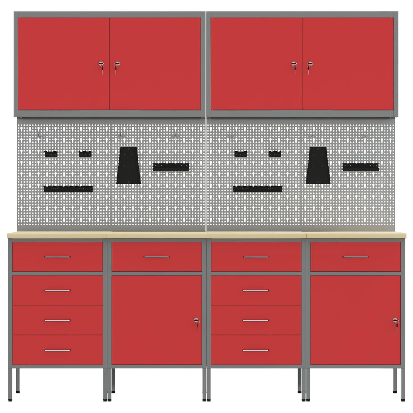 Work Cabinet with Drawer 10 pcs Red Engineered Wood and Steel
