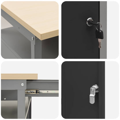 Work Cabinet with Drawer 10 pcs Black Engineered Wood and Steel