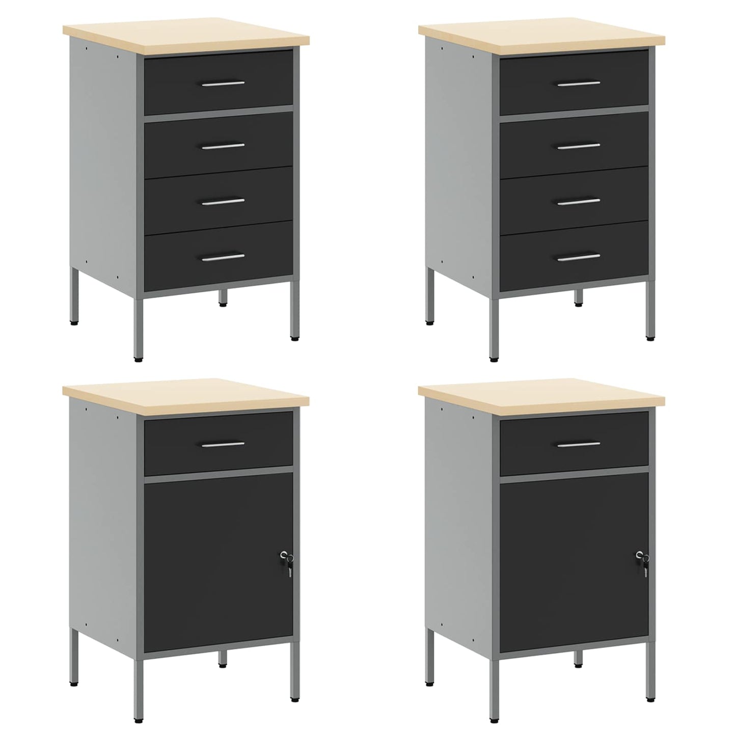 Work Cabinet with Drawer 10 pcs Black Engineered Wood and Steel