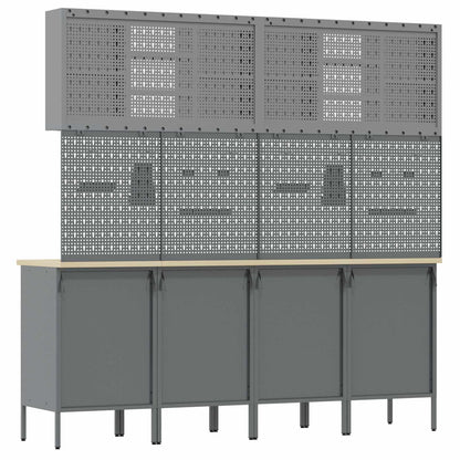 Work Cabinet with Drawer 10 pcs Black Engineered Wood and Steel