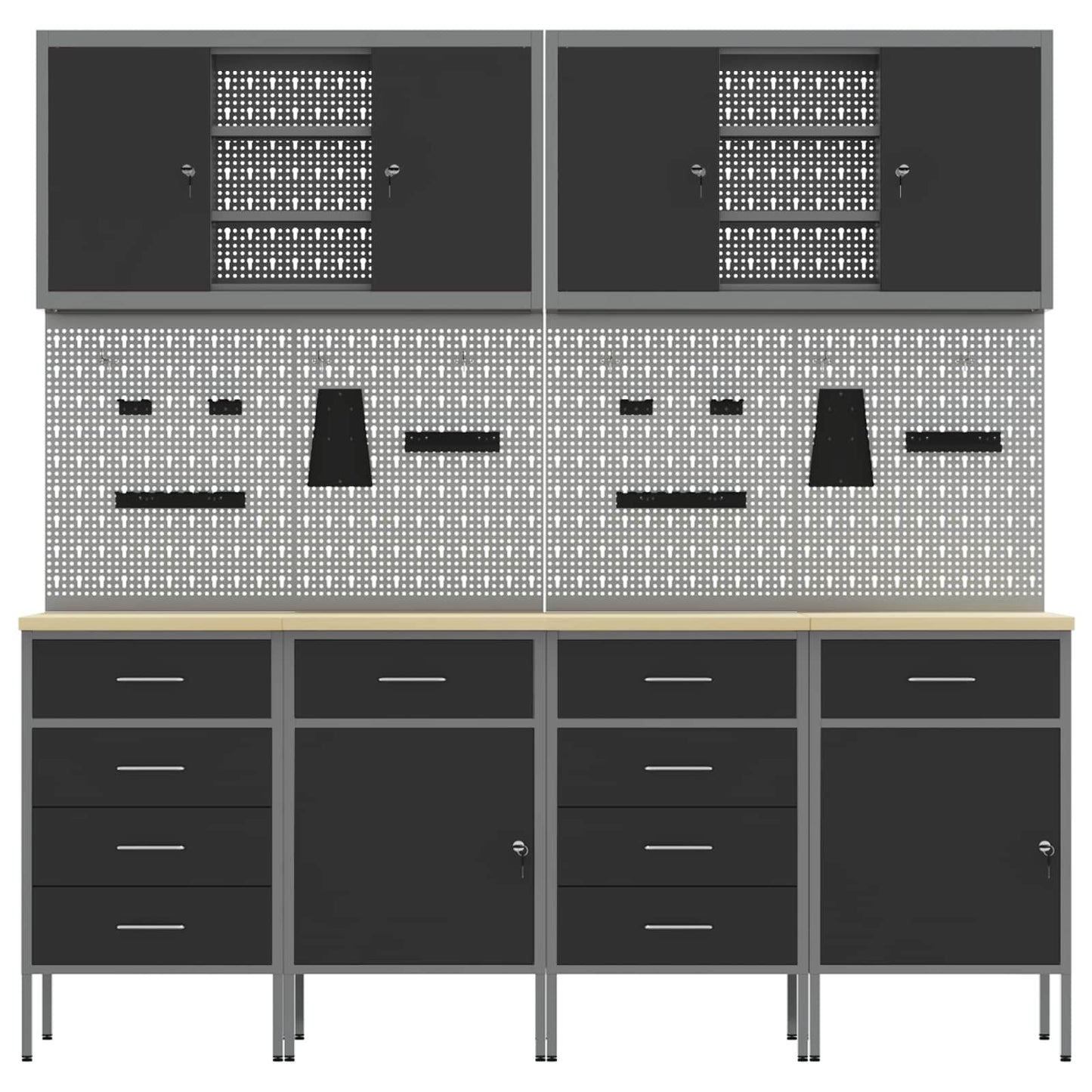 Work Cabinet with Drawer 10 pcs Black Engineered Wood and Steel