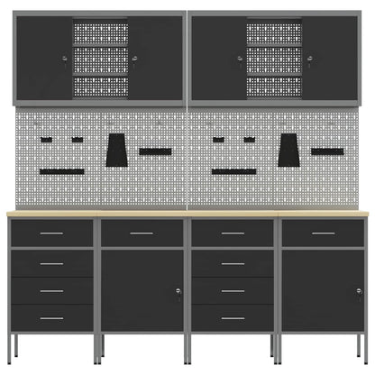 Work Cabinet with Drawer 10 pcs Black Engineered Wood and Steel