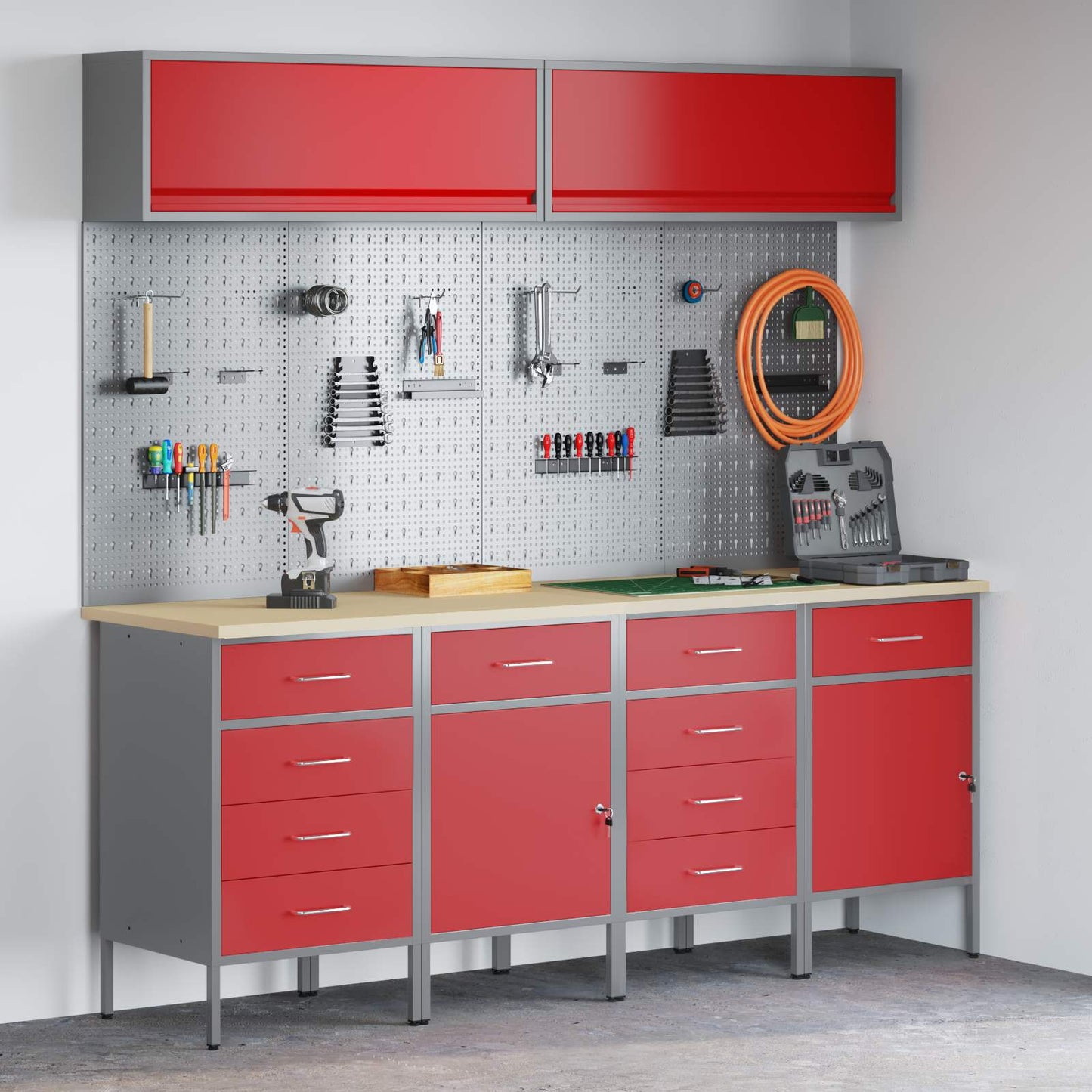 Work Cabinet Set with Drawer with Storage Manual 10 pcs Red