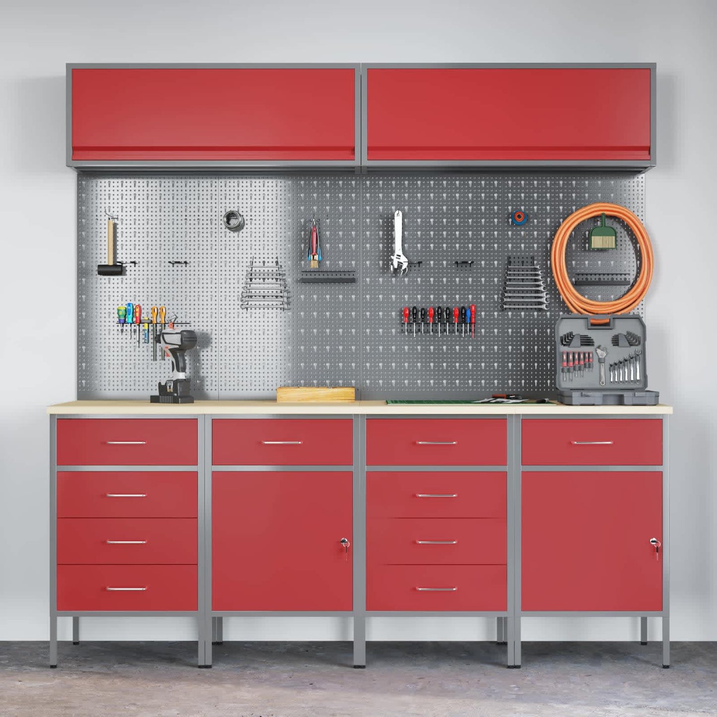 Work Cabinet Set with Drawer with Storage Manual 10 pcs Red