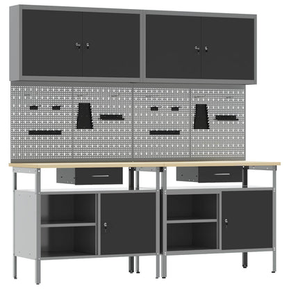 Work Bench Set 8 pcs Black and Grey Powder-Coated Steel