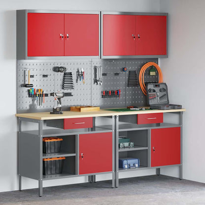 Work Bench Set 8 pcs Red and Grey Powder-Coated Steel