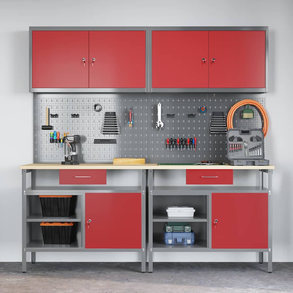 Work Bench Set 8 pcs Red and Grey Powder-Coated Steel