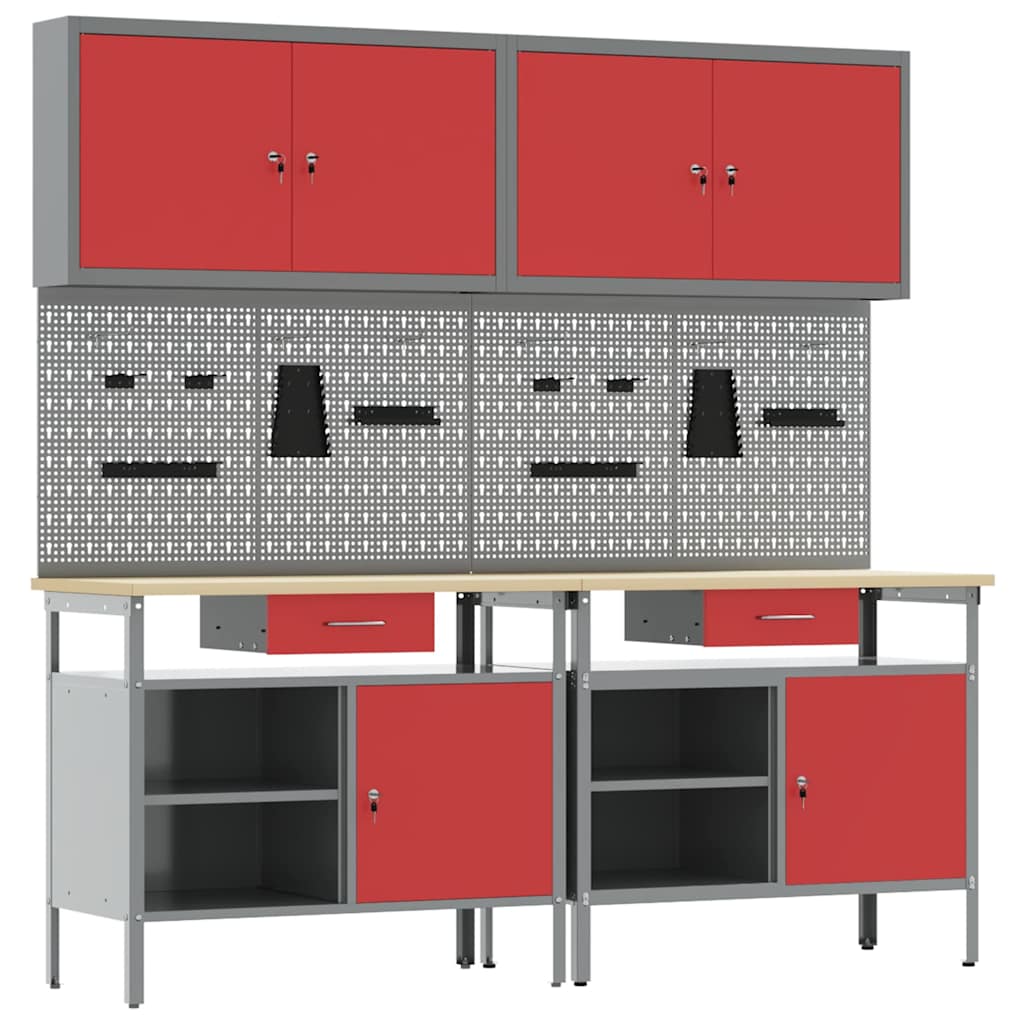 Work Bench Set 8 pcs Red and Grey Powder-Coated Steel