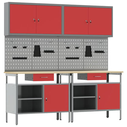 Work Bench Set 8 pcs Red and Grey Powder-Coated Steel