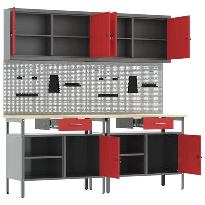 Work Bench Set 8 pcs Red and Grey Powder-Coated Steel
