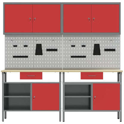 Work Bench Set 8 pcs Red and Grey Powder-Coated Steel