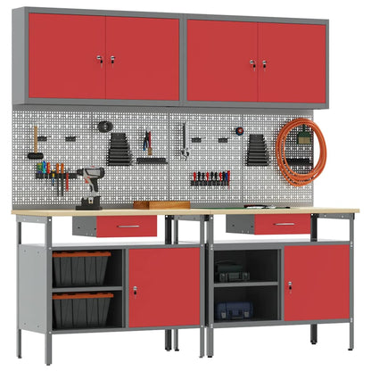 Work Bench Set 8 pcs Red and Grey Powder-Coated Steel