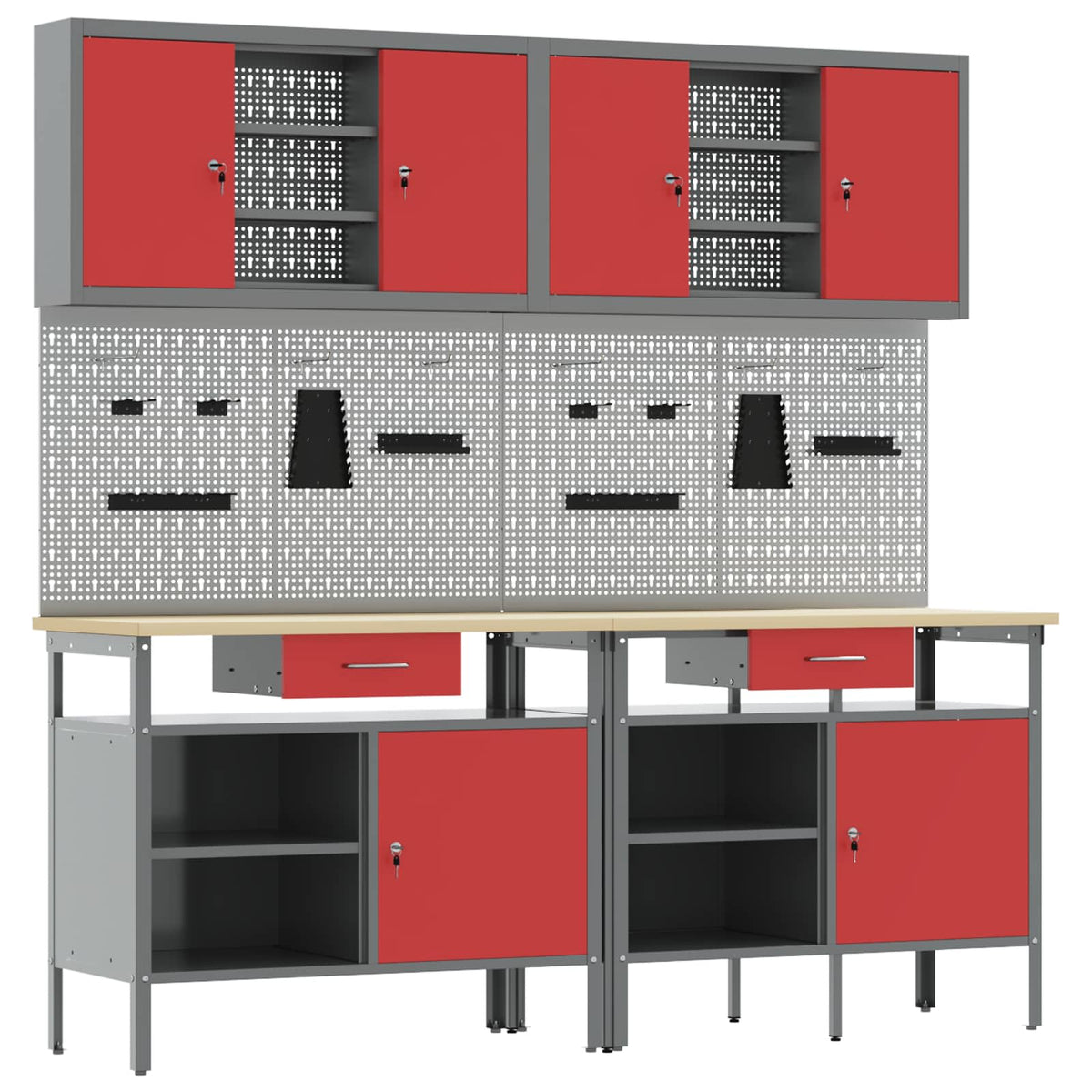 Work Bench Set 8 pcs Red and Grey Powder-Coated Steel