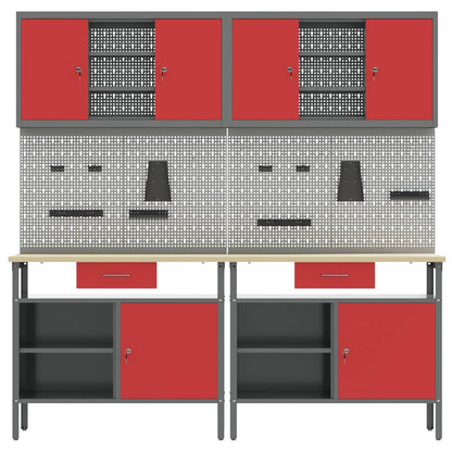 Work Bench Set 8 pcs Red and Grey Powder-Coated Steel
