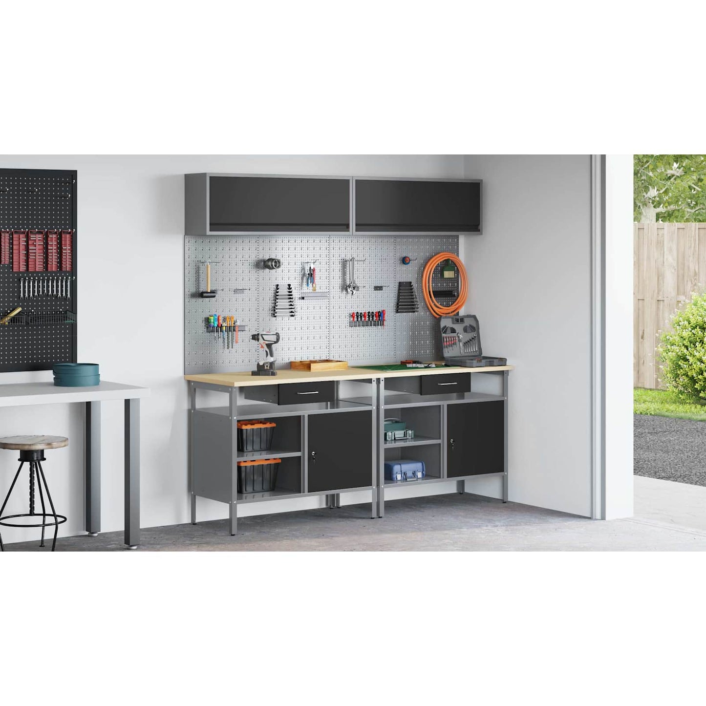 Work Bench Set 8 pcs Black and Grey Powder-Coated Steel
