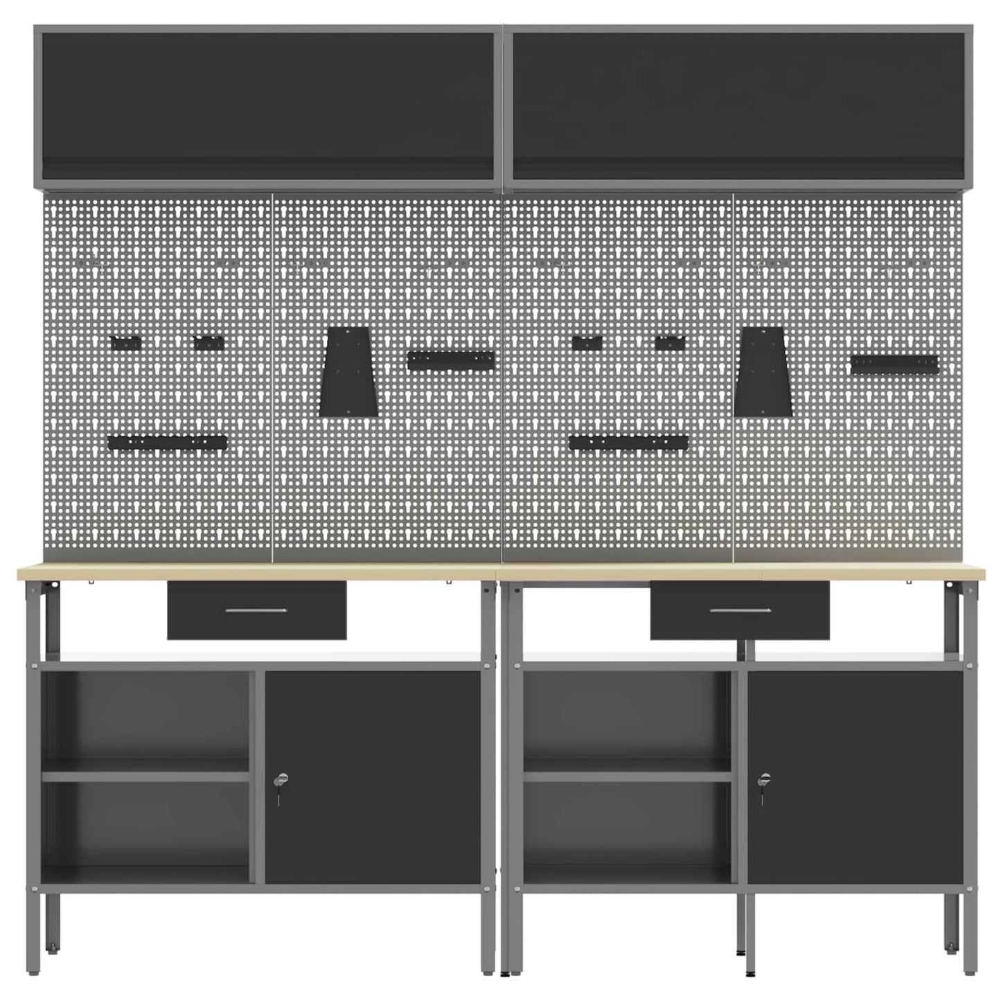 Work Bench Set 8 pcs Black and Grey Powder-Coated Steel