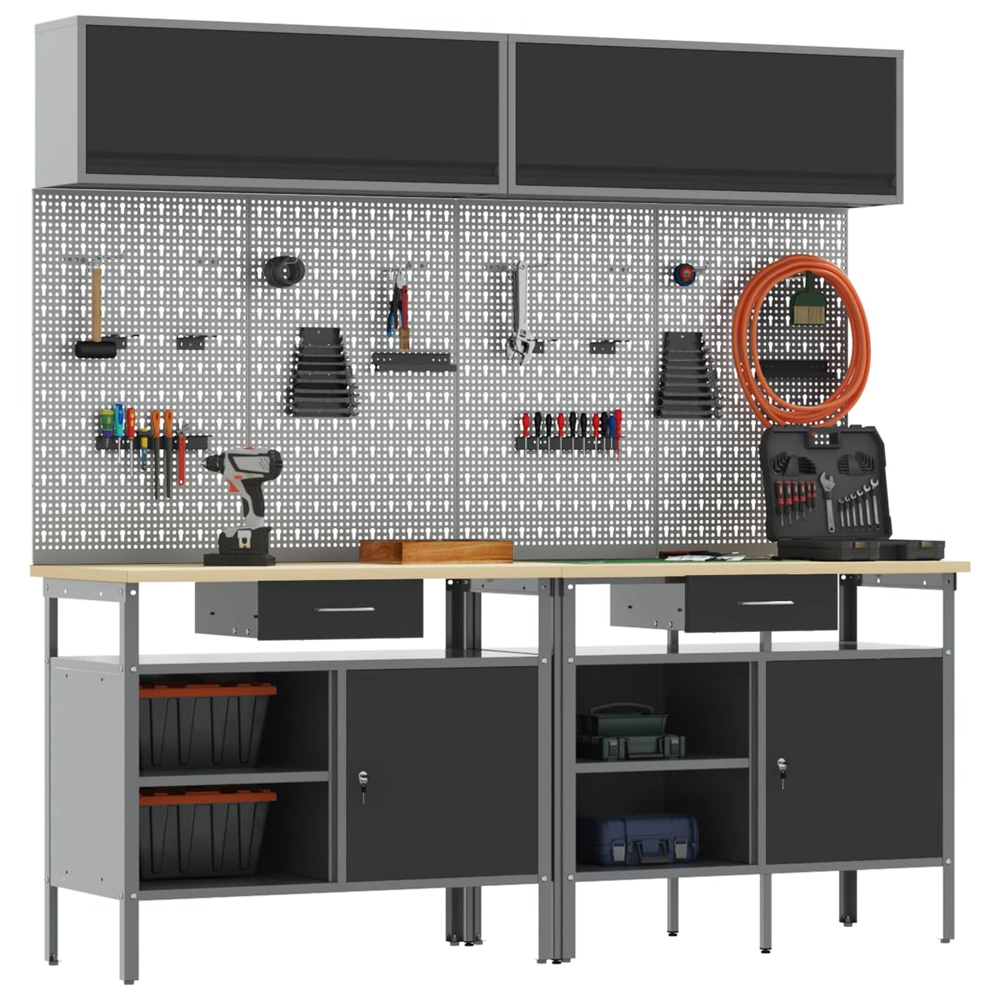 Work Bench Set 8 pcs Black and Grey Powder-Coated Steel