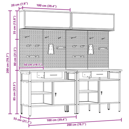 Work Bench Set 8 pcs Black and Grey Powder-Coated Steel