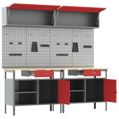 Work Bench Set 8 pcs Red and Grey Powder-Coated Steel