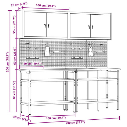 Work Bench Set 8 pcs Black and Grey Powder-Coated Steel