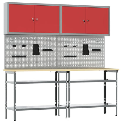 Work Bench Set 8 pcs Red and Grey Powder-Coated Steel
