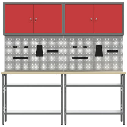 Work Bench Set 8 pcs Red and Grey Powder-Coated Steel