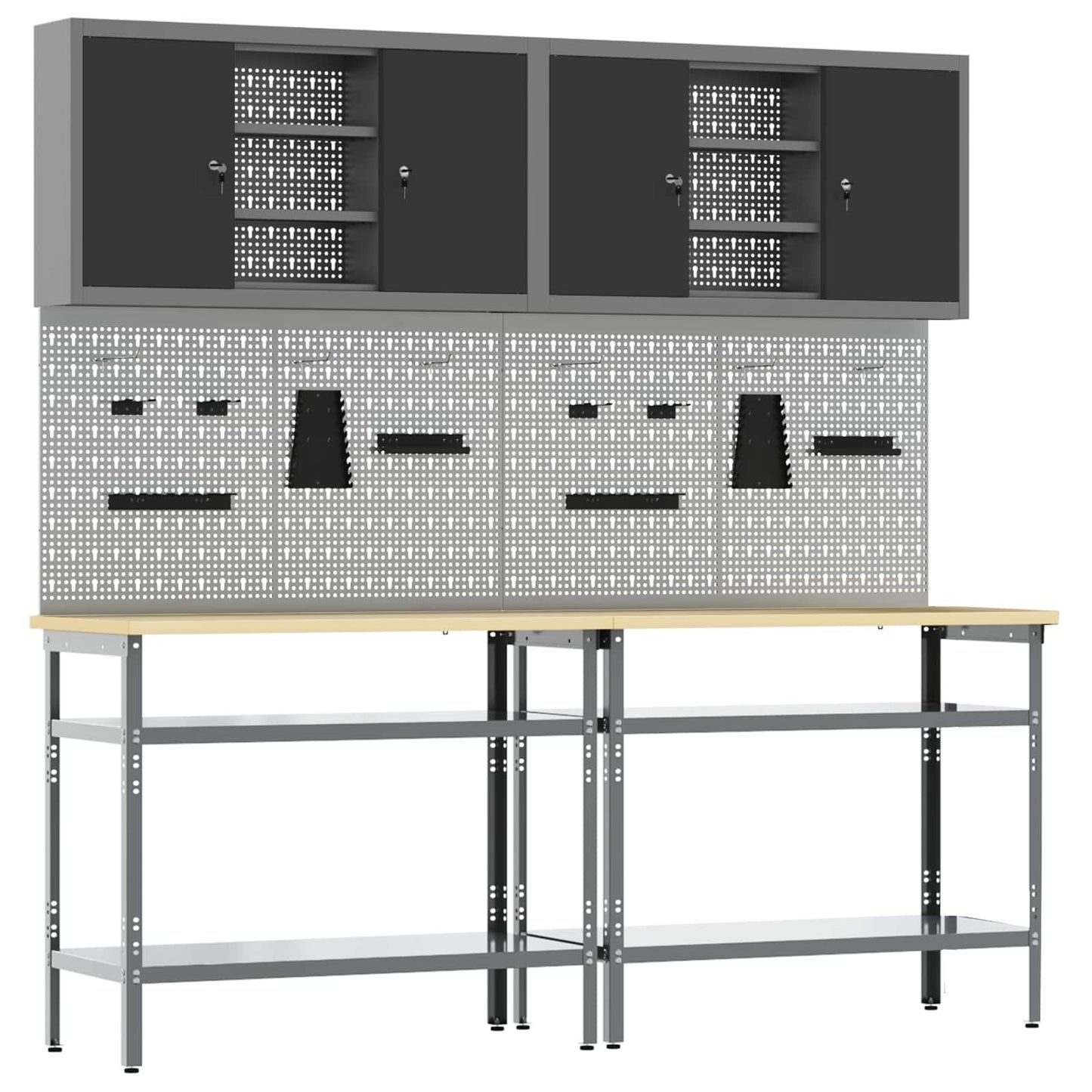 Work Bench Set 8 pcs Black and Grey Powder-Coated Steel