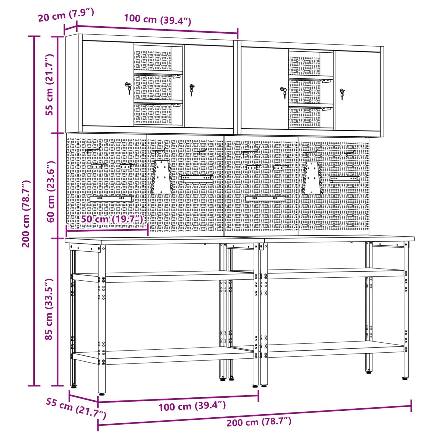 Work Bench Set 8 pcs Black and Grey Powder-Coated Steel