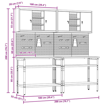 Work Bench Set 8 pcs Black and Grey Powder-Coated Steel