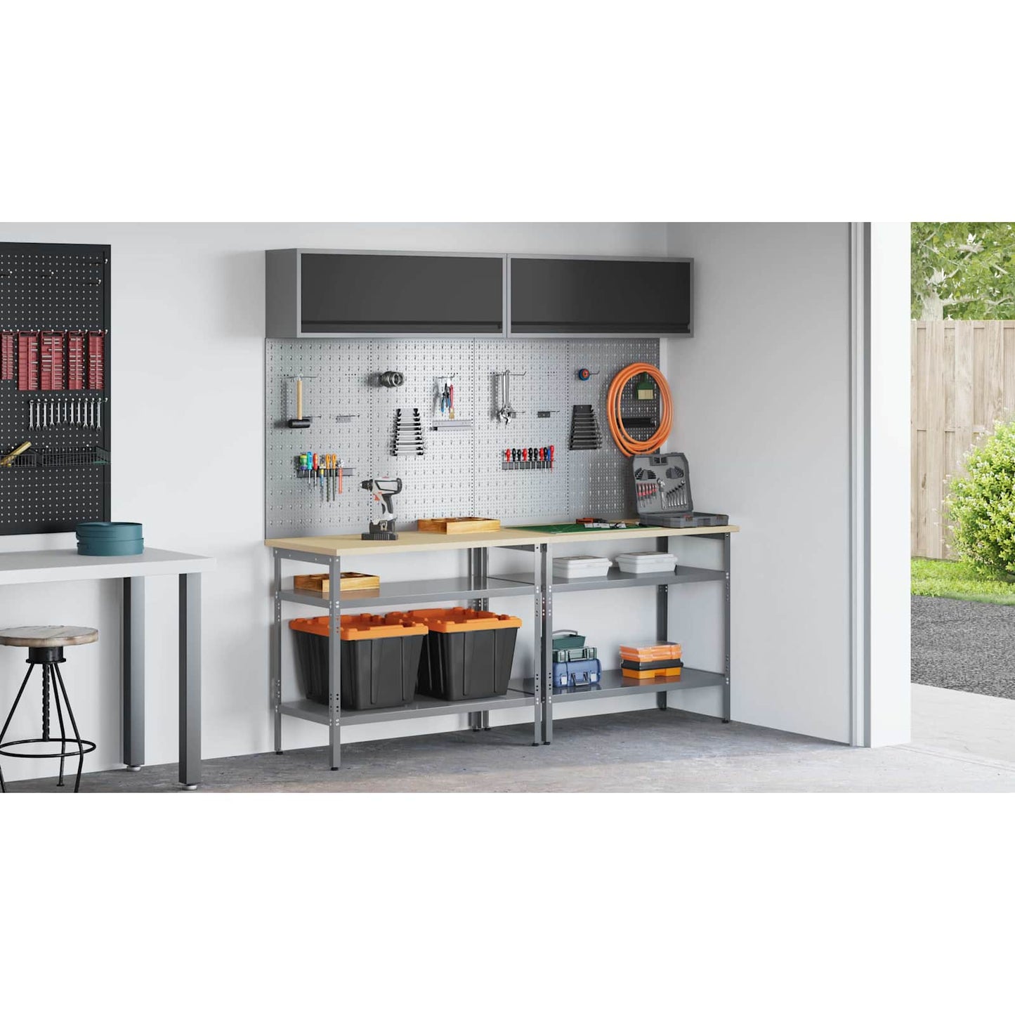 Work Bench Set 8 pcs Black and Grey Powder-Coated Steel