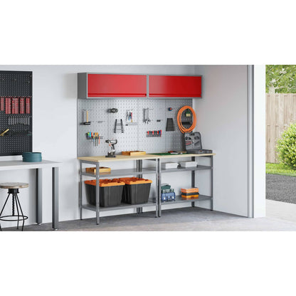 Work Bench Set with Lock 8 pcs Red and Grey Powder-Coated Steel