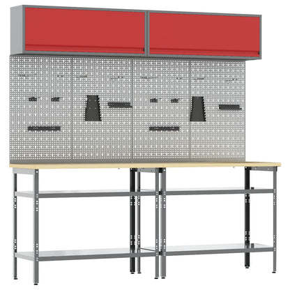 Work Bench Set with Lock 8 pcs Red and Grey Powder-Coated Steel