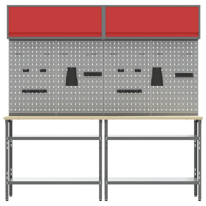 Work Bench Set with Lock 8 pcs Red and Grey Powder-Coated Steel