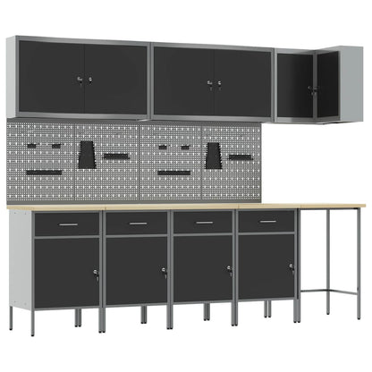 Work Cabinet Set with Drawer with Shelf 12 pcs Black and Grey