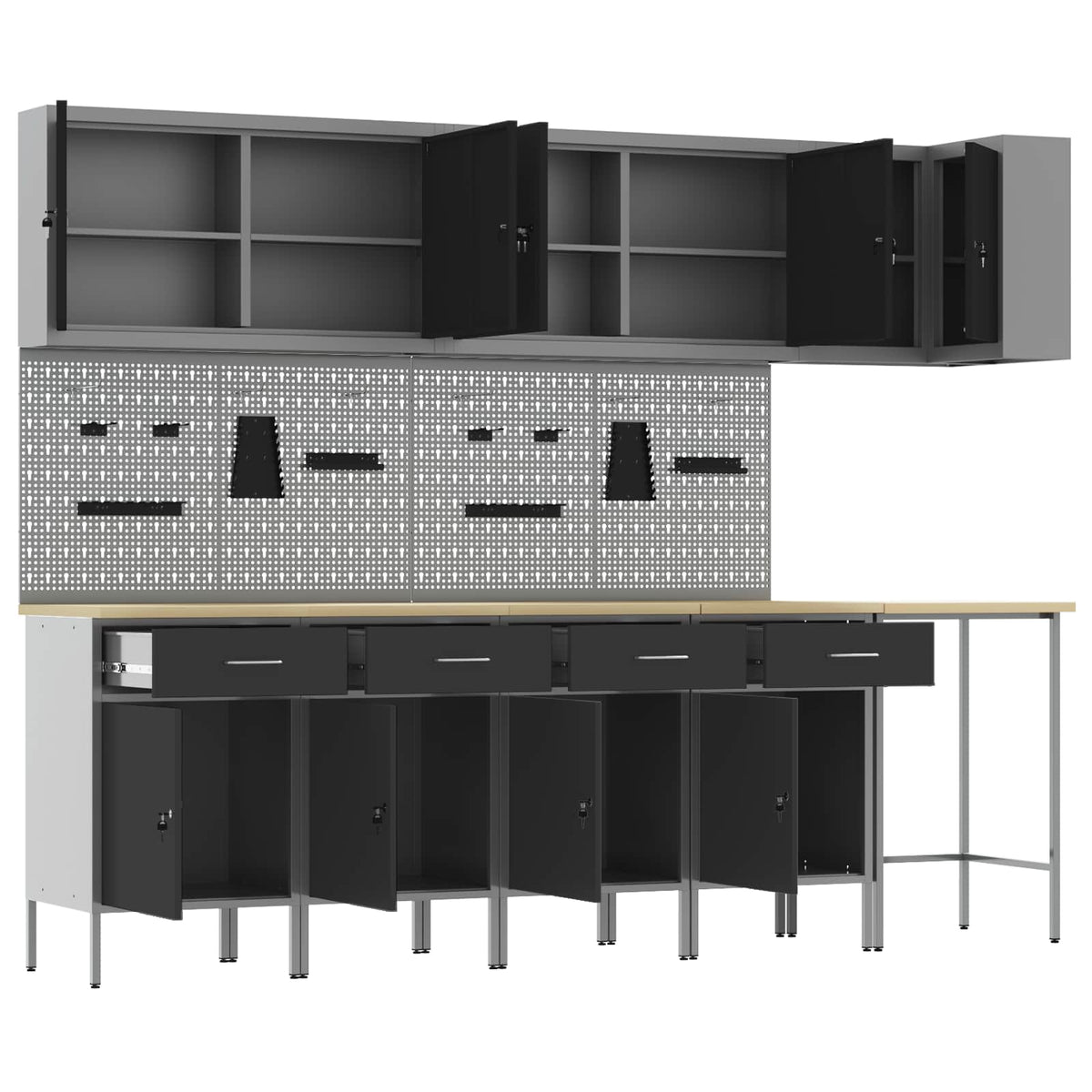 Work Cabinet Set with Drawer with Shelf 12 pcs Black and Grey