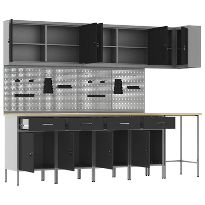 Work Cabinet Set with Drawer with Shelf 12 pcs Black and Grey